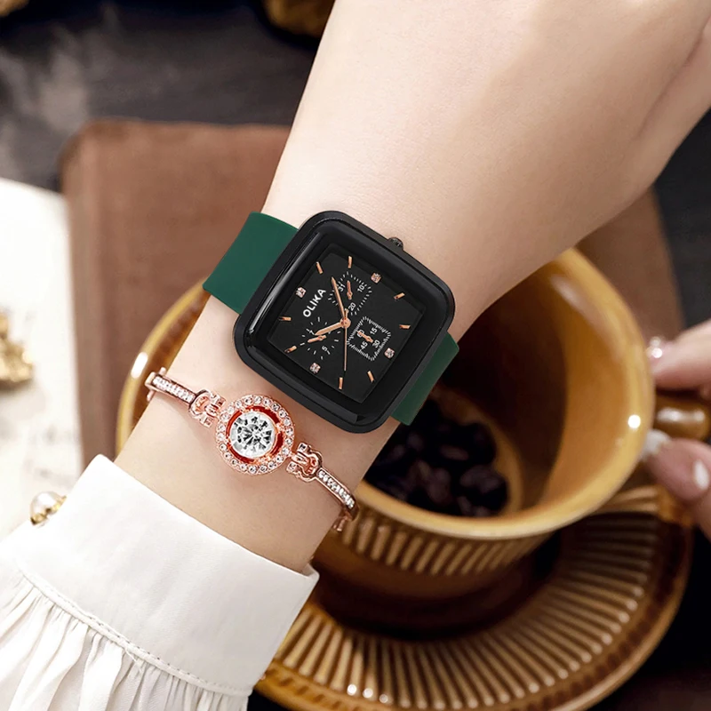 OLIKA Fashion Mens Watches Luxury Silicone Sport Square Couple Watch Quartz Date Clock Waterproof Wristwatch Reloj Mujer