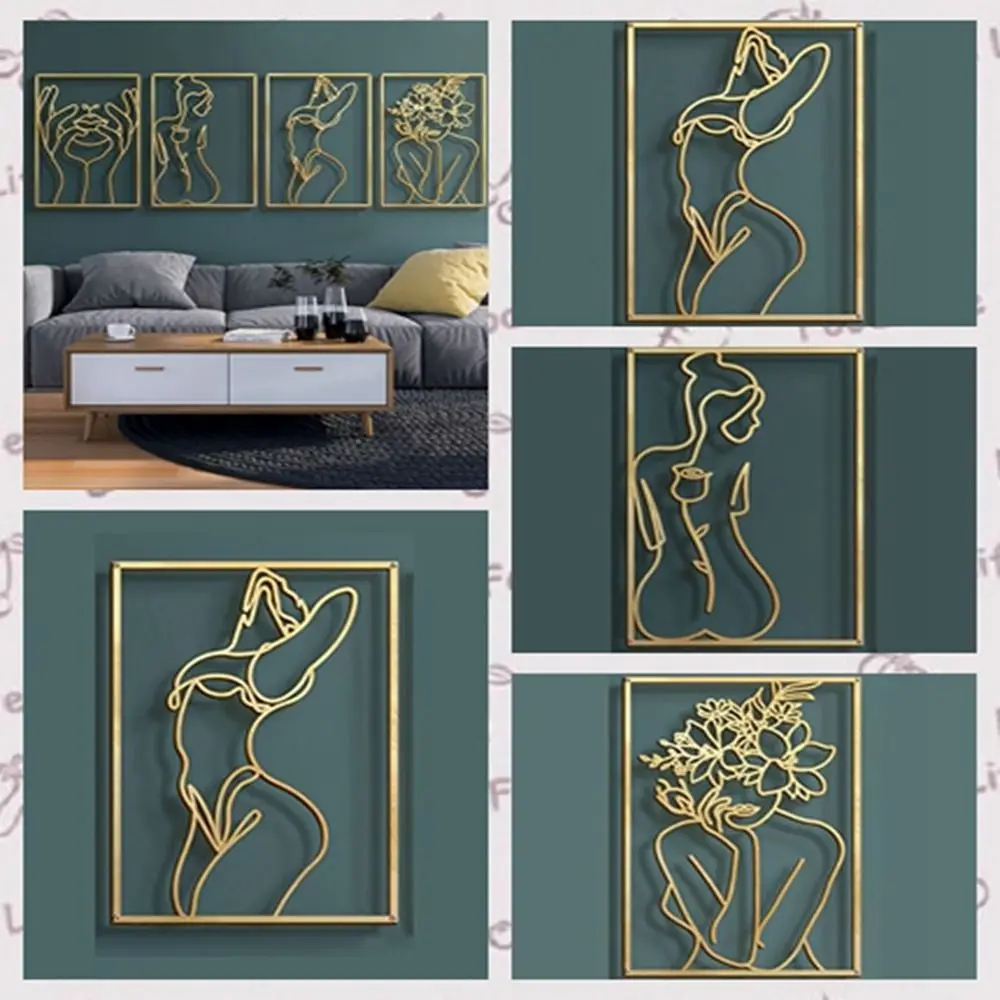 

Line Art Abstract Sculpture Thickened Line Silhouette Modern Metal Crafts Wall-mounted Female Body Wall Ornaments Living Room
