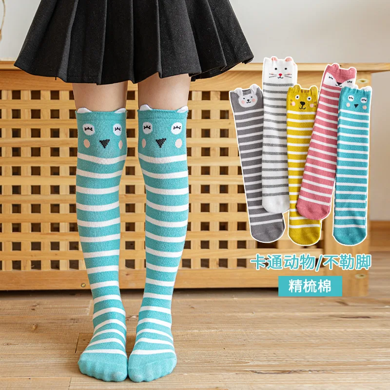 5pairs/lot 2022 Girls Socks Cartoon Fox Rabbit Tiger Owl Girl's Medium High Tube Socks Cotton Children's Knee Length Socks 2-12Y