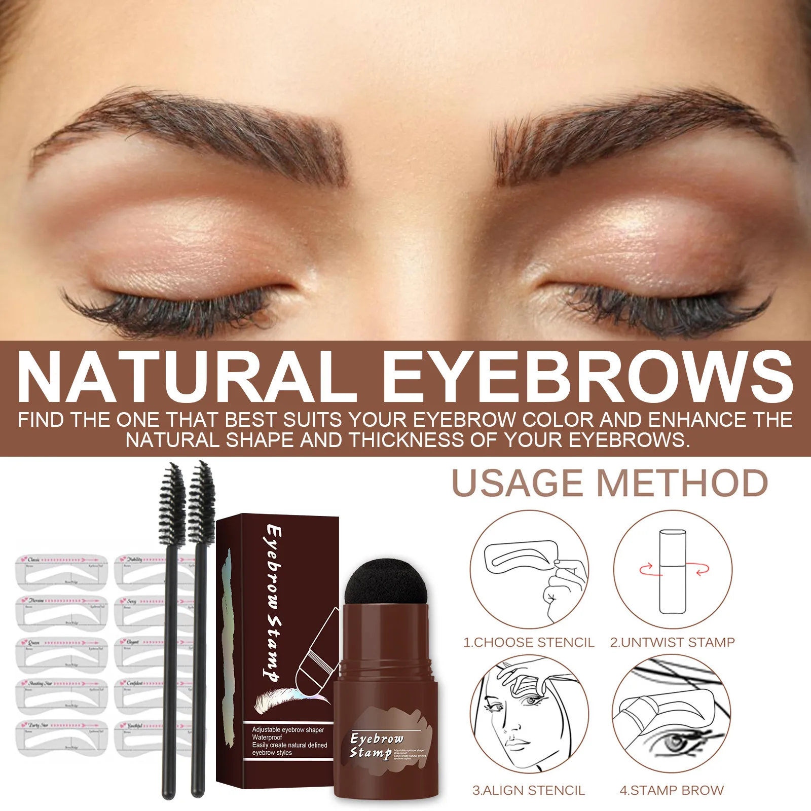Eyebrows Shape Set Professional Stamp Shaping Kit Trimmer Tools Brush Powder Stick Hair Line Contour Make Up Eye Brow Pencil