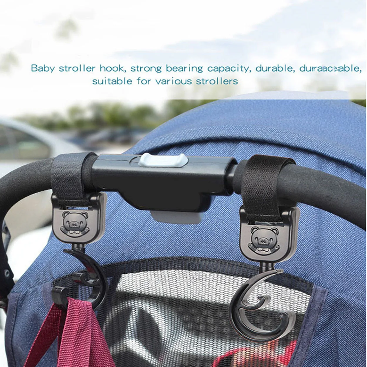 

2 PCS New baby stroller double-layer hook 360 degree rotary trolley accessories baby stroller hook umbrella car Velcro hook
