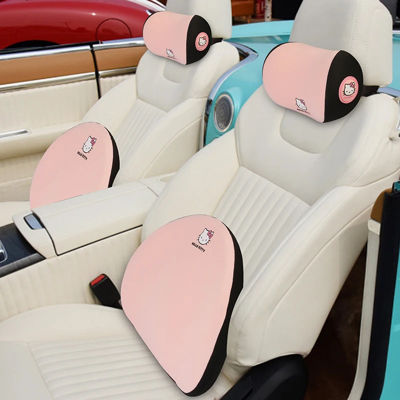 

Hello Kitty Automotive Headrest Neck Pillow Cute Cartoon Car Memory Foam Lumbar Pillow Women's Seat Car Pillow