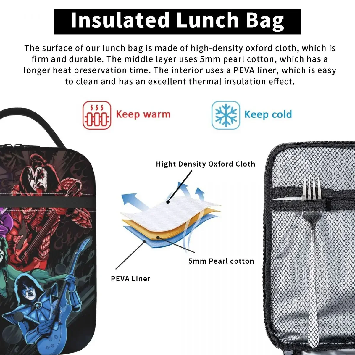 Сумка для обеда Kiss Band Забавный портативный ланч-бокс унисекс Рок-музыки Офисная