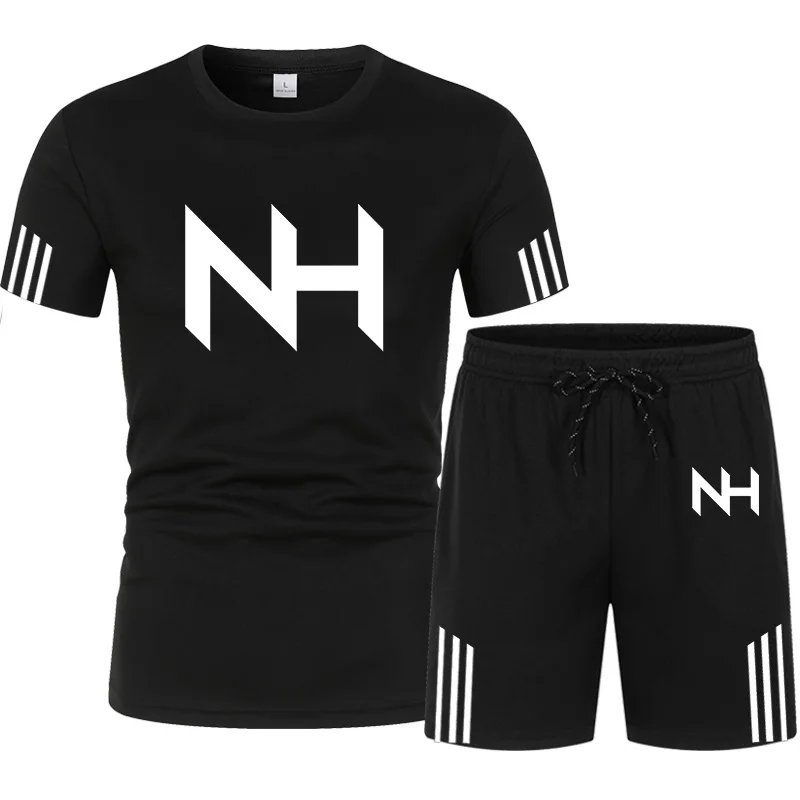 

Conjunto de camiseta de manga corta y pantalones cortos para hombre, chándal transpirable de verano para correr, traje deportivo
