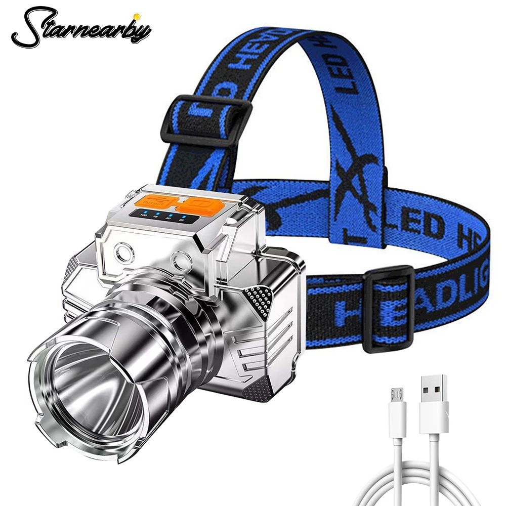 

Фонарь налобный аккумуляторный светодиодный встроенным аккумулятором и USB-зарядкой