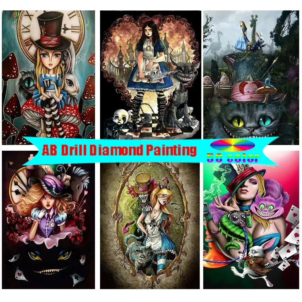 

Alice In The Wonderland Cheshire Cat 5D AB Diamond Painting Disney Full Drill Diamond Embroidery Mosaic Art Picture