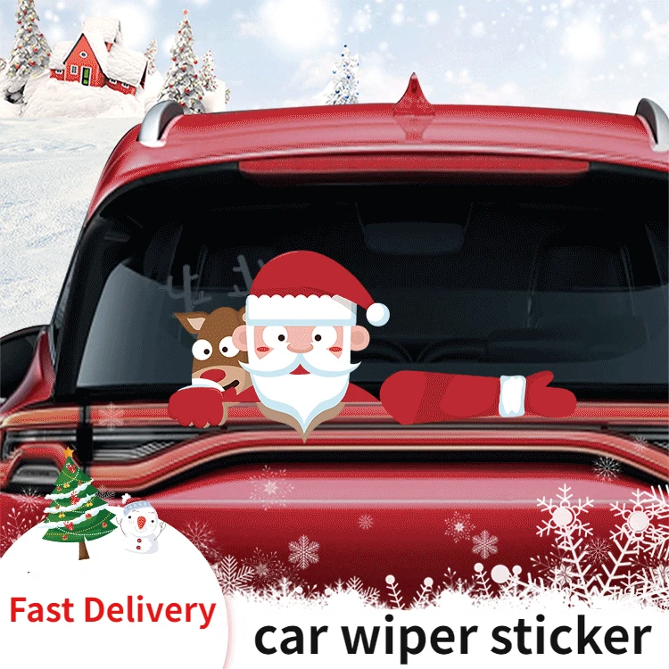 

Рождественская Автомобильная наклейка «Санта-эльф», наклейка на стеклоочиститель, съемная наклейка на заднее ветровое стекло, автомобильн...