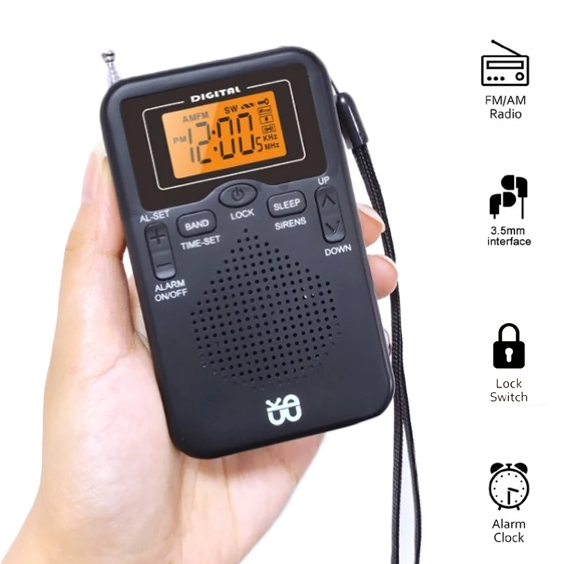 

Mini AM FM Radio Portable Stereo Pocket Radio Speaker with LCD Display Support Time Alarm Auto-search 2*AAA Battery Not Include