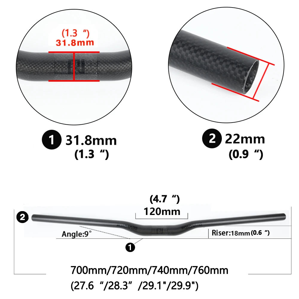 Полностью карбоновый руль T800 для горного велосипеда 31 8*700/720/740/760 мм светильник
