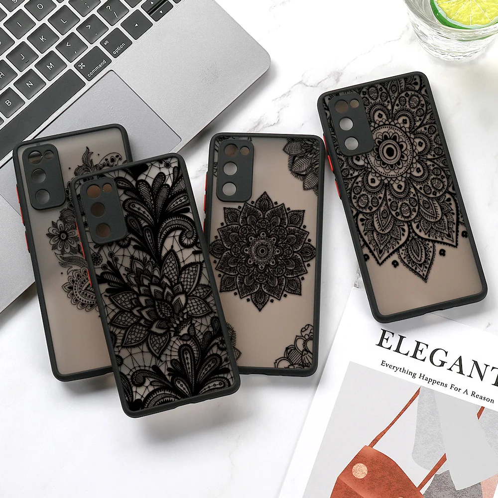 For Samsung S22 Ultra Case Flower Letter Case For Samsung S21 FE Case S20 FE S23 Ultra S21 Ultra S22 Plus Clear Mandala Cover   