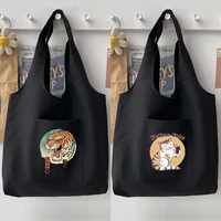 harajuku woman bag shopping bag handbag commuter canvas shoulder bag casual japanese cat pattern printing lady vest bag tote bag