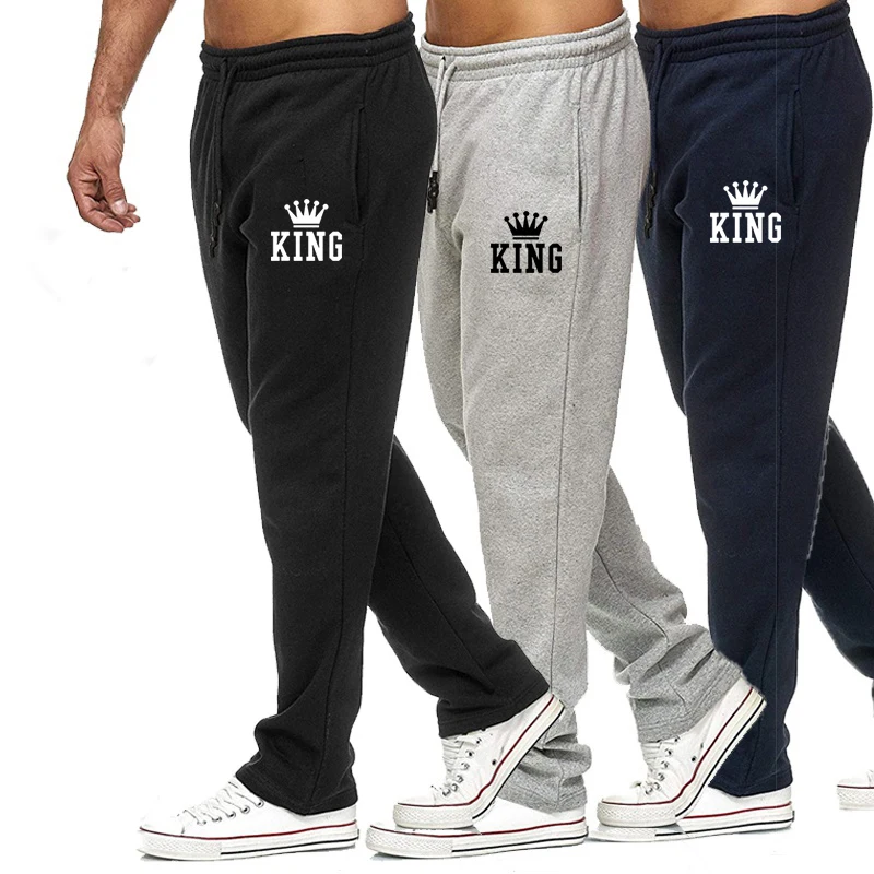 Men Bodybuilding Autumn Print KING Tracksuit Sweatpants Casual  Harajuku Style Trousers Drawstring Jogger Track Sports Pants