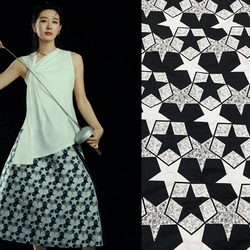 

Brand Fashion Jacquard Brocade Fabric Thick Black White Five-star Clothing Design DIY Sew Fabrics Cloth Per Meter Material