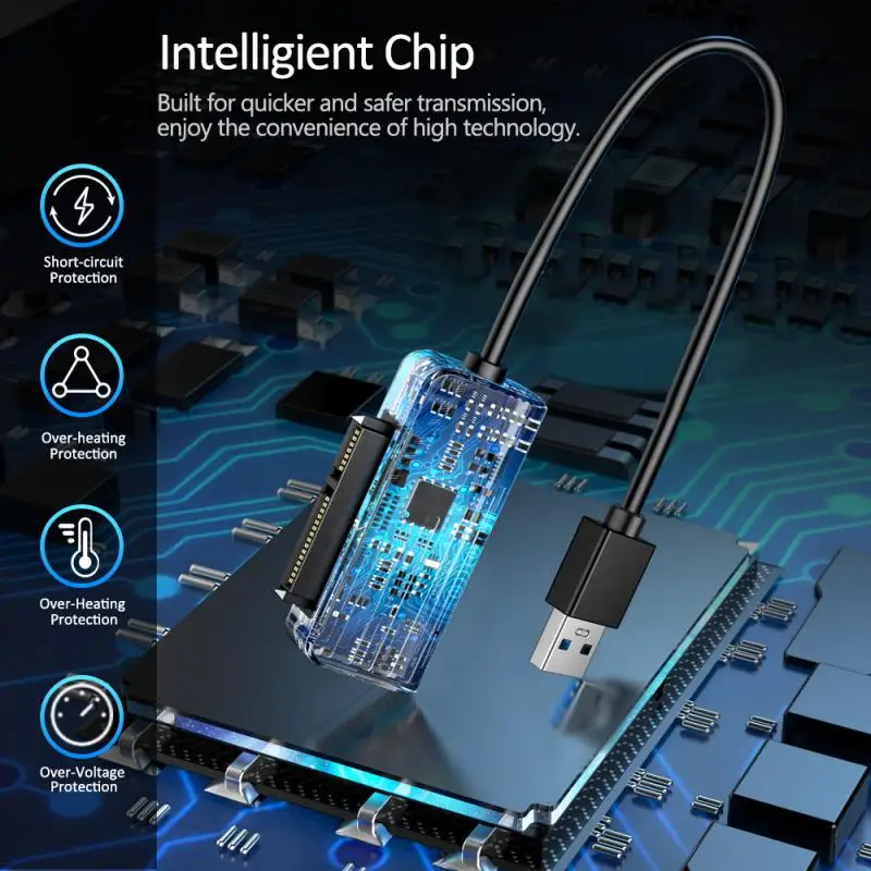 

External Adapter Easy To Read Automatic Sleep Multi-function Conversion Fast Transmission Computer Cable Converter Black Adapter