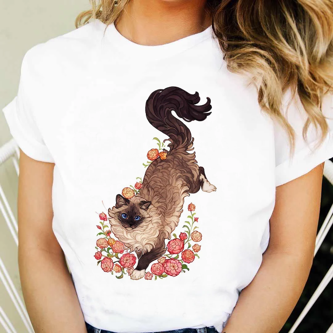

Women 2020 Summer Short Sleeve Kawaii Fashion Cat Print Lady T-shirts Top Oversize T Shirt Ladies Womens Graphic Female TeeShirt
