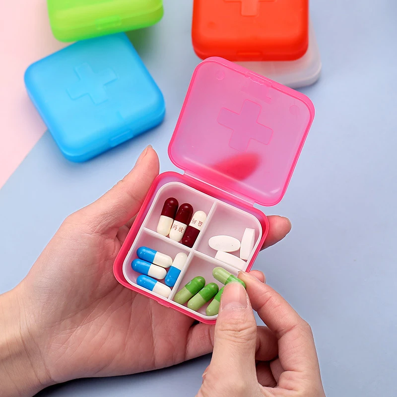 

4 Grid Sealed Pill Box Dispenser Mini Portable Tablet Medicine Storage Box Jewelry Organizer Daily Pill Case Vitamin Container