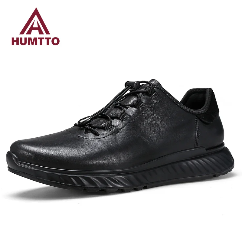 HUMTTO Shoes for Men with Free Shipping Luxury Designer Sports Running Shoes Mens Genuine Leather Black Trainers Sneakers Man