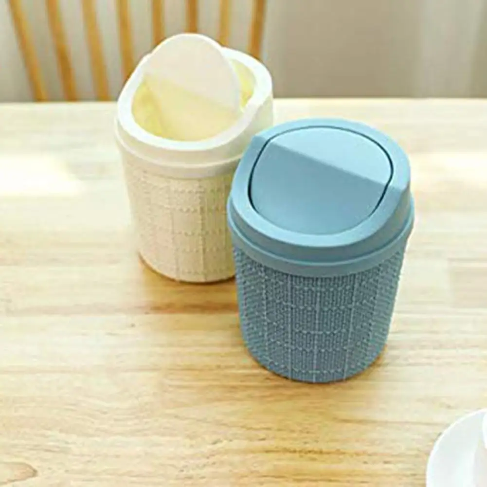 

Portable Mini Table Waste Bin With Removable Swing Lid Household Trash Can Container Storage Basket
