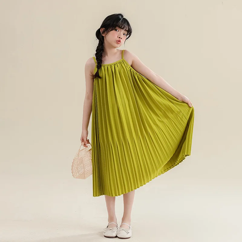 

Summer Kids Girl Pleated Sundress Yellow Party Holiday Beach Dresses For Teen Girls 12 And 13 Years Old