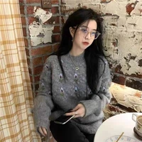plus velvet thick autumn and winter new loose simple lazy wind pullover round neck long sleeve fashion trend solid color top