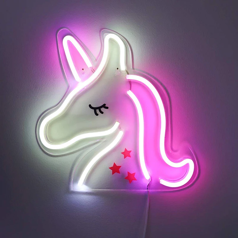 Wanxing LED Neon Light Colorful Sign Night Light Holiday Decoration Hanging Unicorn Shaped Neon Lamp Wall Room Decor Kids Gifts