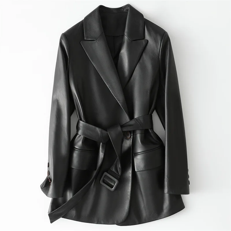 

Fashion Black Belt Trench Coat Women Office Lady Leather Jacket Winter Women Korean Leather Coat Women Jackets Jaqueta Feminina