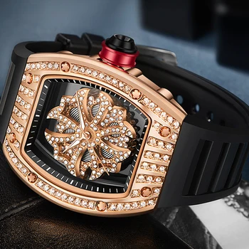 Luxury Diamond Men's Watch Fashion Automatic Mechanical Watches Male Hollow Steampunk Luminous Clock Silicone Strap reloj hombre Other Image