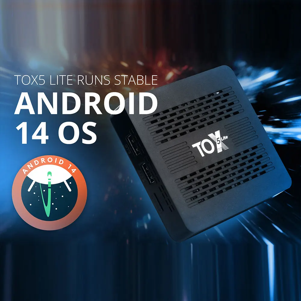 Фото Смарт ТВ-приставка TOX5 Lite на Android 14, 2 ГБ ОЗУ, 32 ГБ ПЗУ, с S905X5M, двухдиапазонным Wi-Fi, 1000M LAN, BT4.1, поддержкой H.265, 4K 60fps, DLNA медиаплеер №1