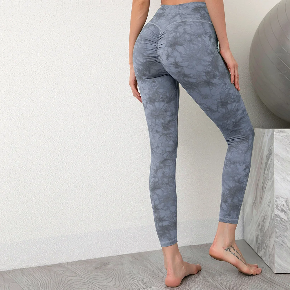 

2021 New Tie-Dye Printed Yoga Workout Nine-Point Pants Women'S Gym High Waist Sports Buttocks Yoga Push Up Fitness Pants Women