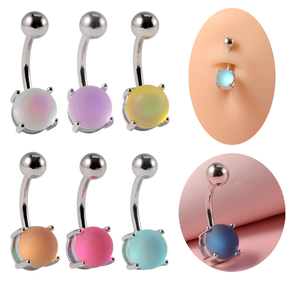 

1PCS Surgical Steel Candy Color Frosted Navel Belly Button Piercing 14G Round Belly Piercing Navel Ring Cute Belly Bar Bulk