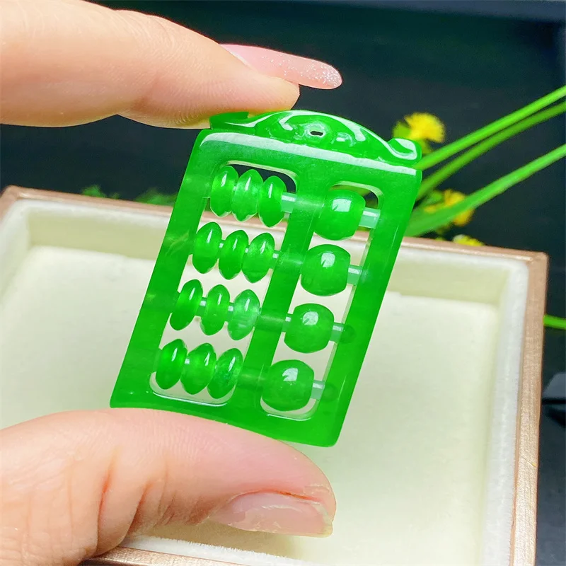 

Real Burma Green Jade Wishful Abacus Pendant Necklace Men Women Jadeite Charms Myanmar Emerald Jades Stone Lucky Amulet Gifts