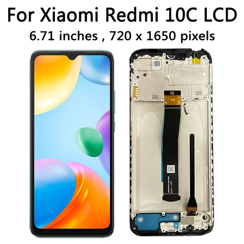 6, 71 дисплей для Xiaomi Redmi 10c ЖК-дисплей с цифровым преобразователем сенсорного экрана в сборе для Redmi 10c ЖК-дисплей 220333 Ремонт рамы дисплея QBI
