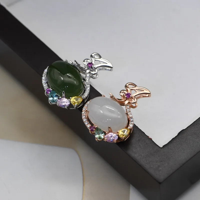 Кулон из серебра 925 пробы с нефритом И яшмой