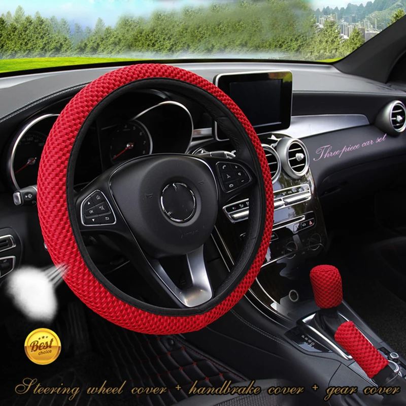 

3 Pcs Car Steering Wheel Cover Breathable Anti Slip Steering Covers Suitable 37-38cm Auto steering wheel Gear Handrem cover