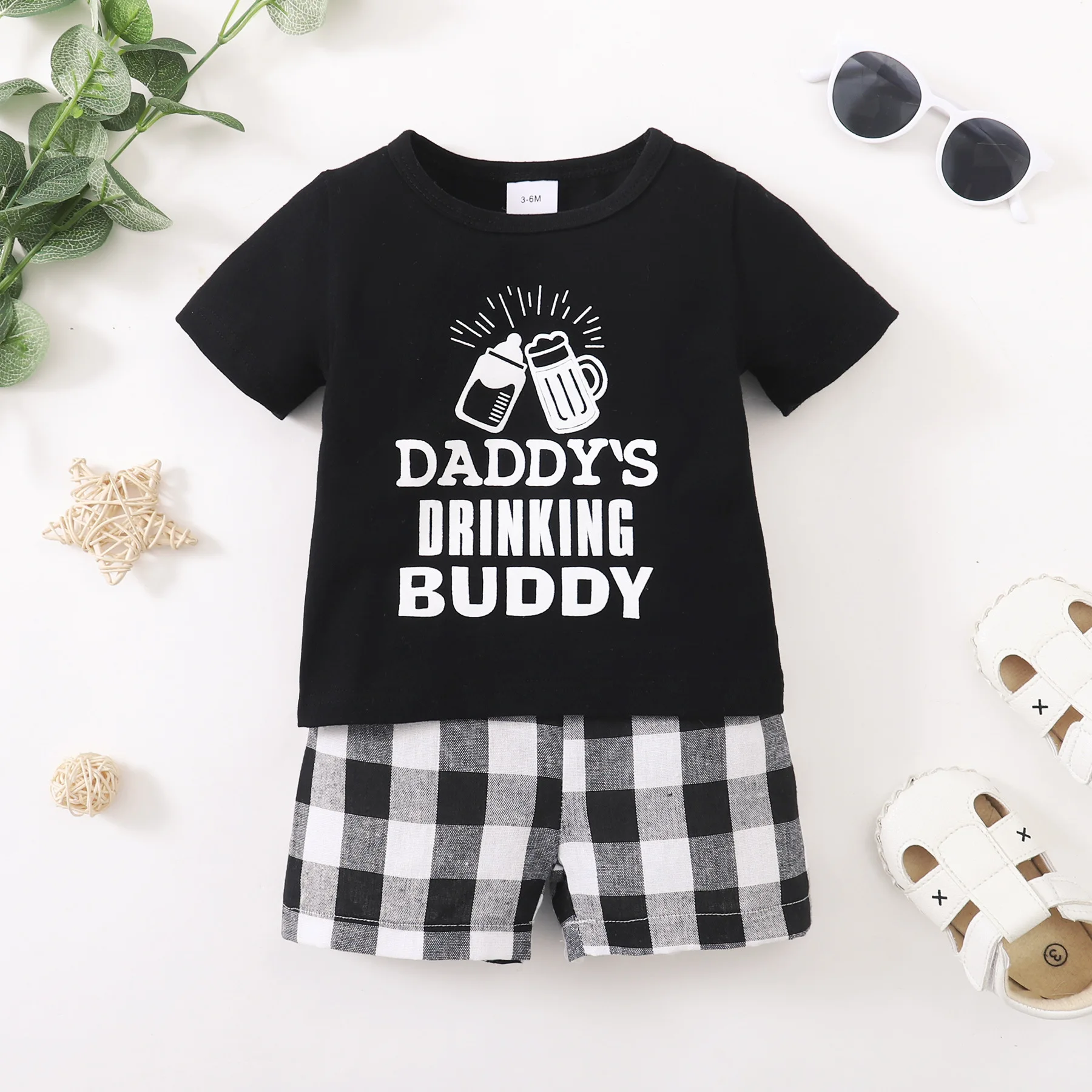 

Baby Boy Clothes Set Infant Casual Suit Fashion Cute Letter Print Children T-shirt + Plaid Shorts Outfits Toddler Clothing Sets