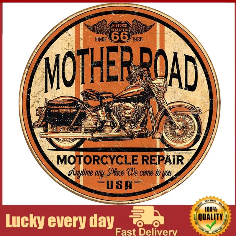 

Desperate Enterprises Mother Road Repair Tin Sign - Nostalgic Vintage Metal Wall Decor 11.75" Diameter metal wall decor