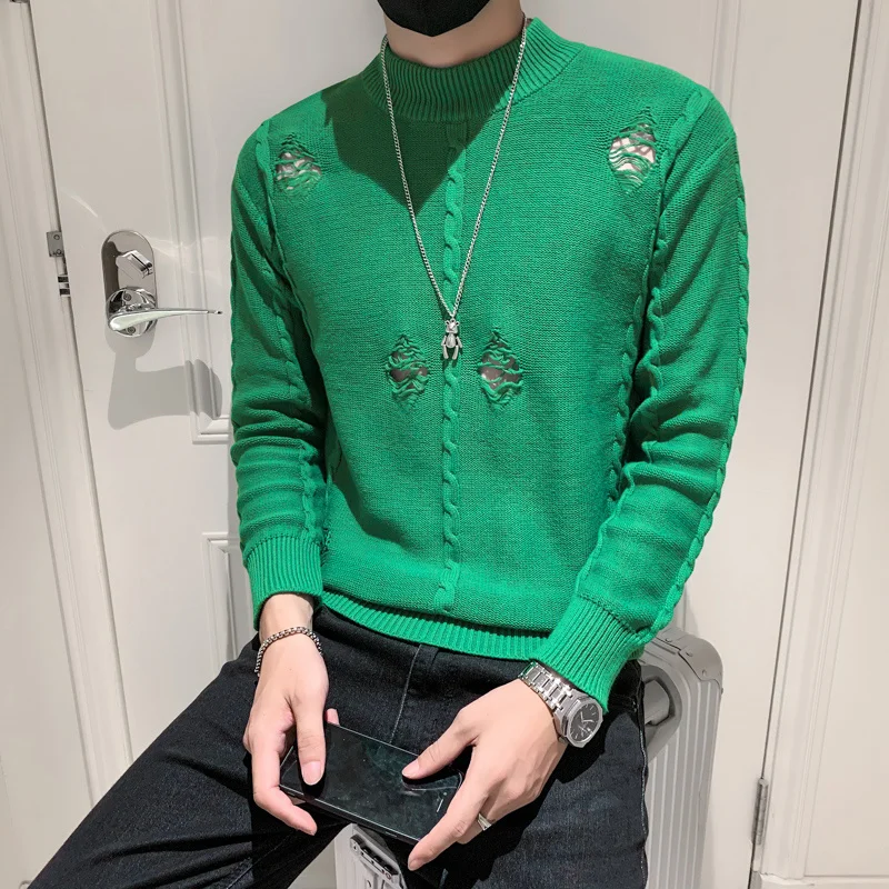 

2023 Brand Clothing Men Spring High Quality Casual Knit Sweaters/Male Slim Fit Hole Decoration Pullover Man Sweaters Size S-3XL