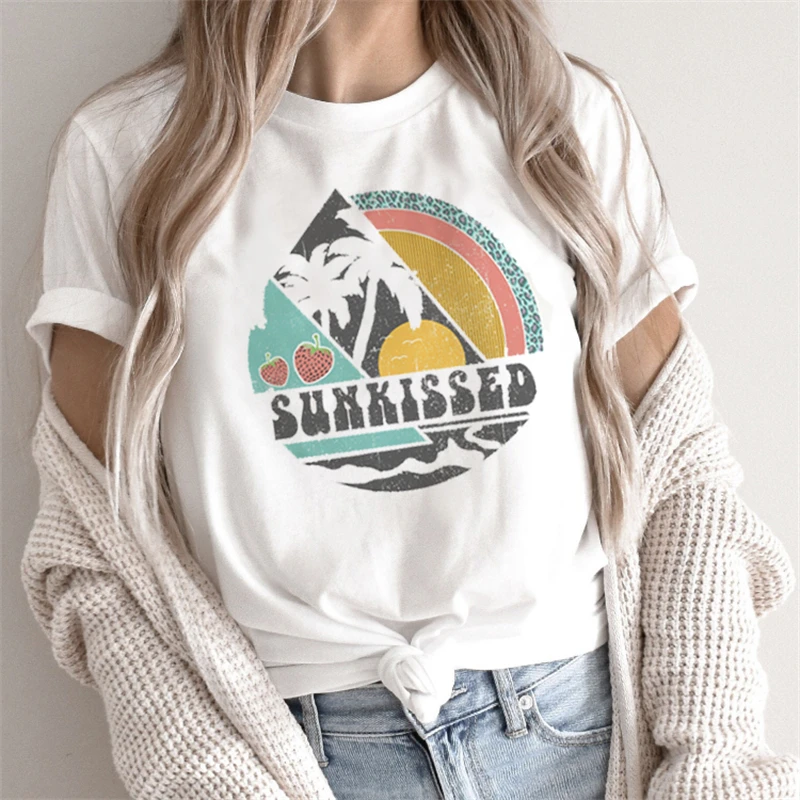 

Short Sleeve Letter Flower Lovely Trend Fashion Tee Clothing Print Clothes Women Tshirt Female Top Casual Summer Graphic T-shirt