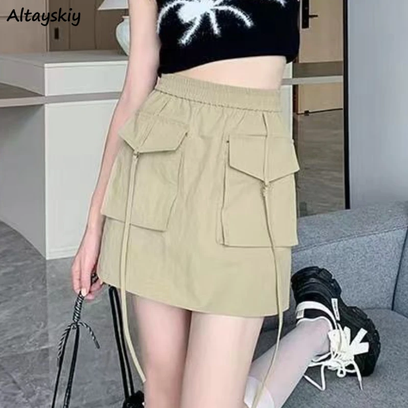 

Cargo Mini Skirts Women Vintage Streetwear Summer Solid Minimalist Faldas High Waisted Harajuku Popular Girl Sexy Daily Ulzzang