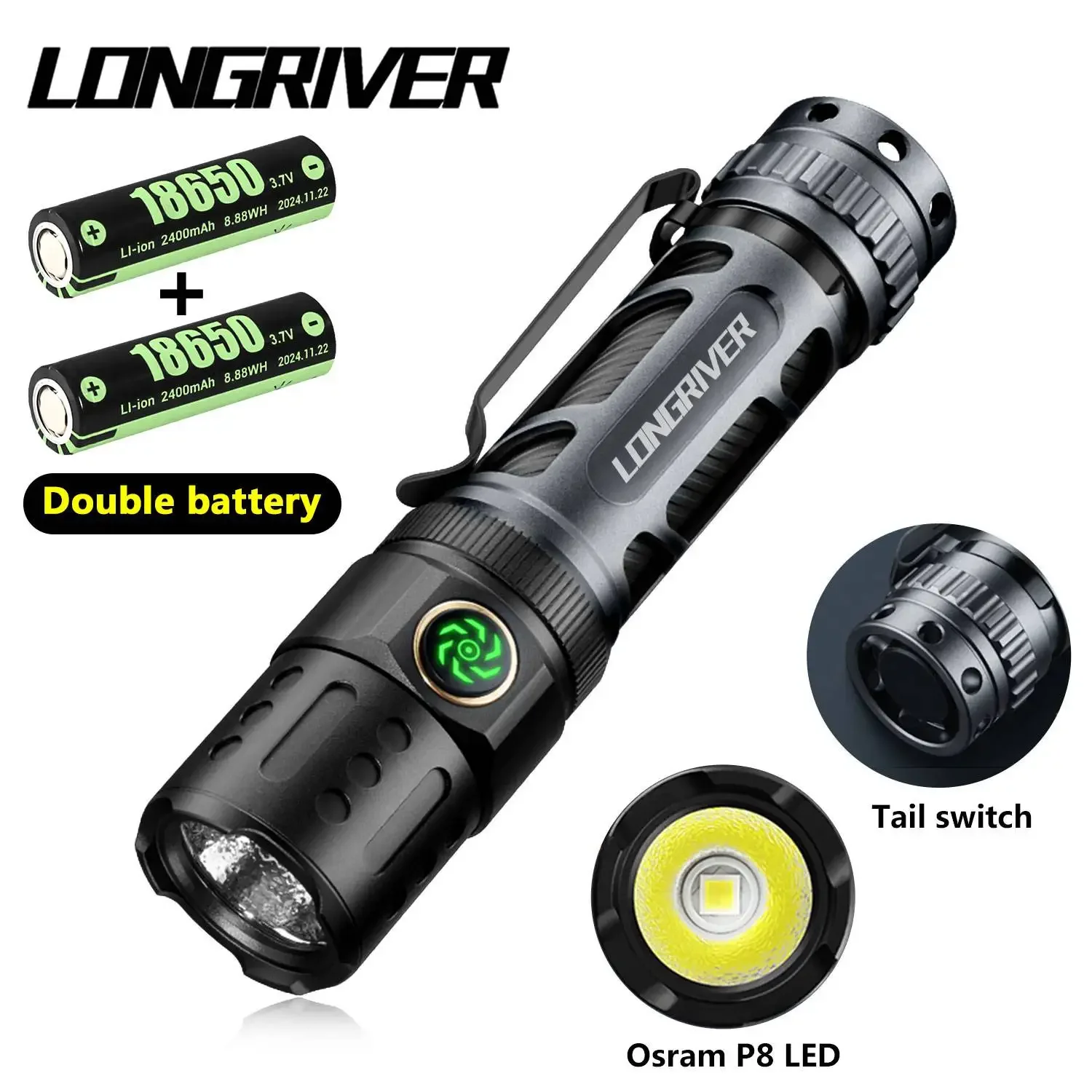 LONGRIVER 2200 люмен EDC фонарик A6 тактические фонари дальнего действия двойной
