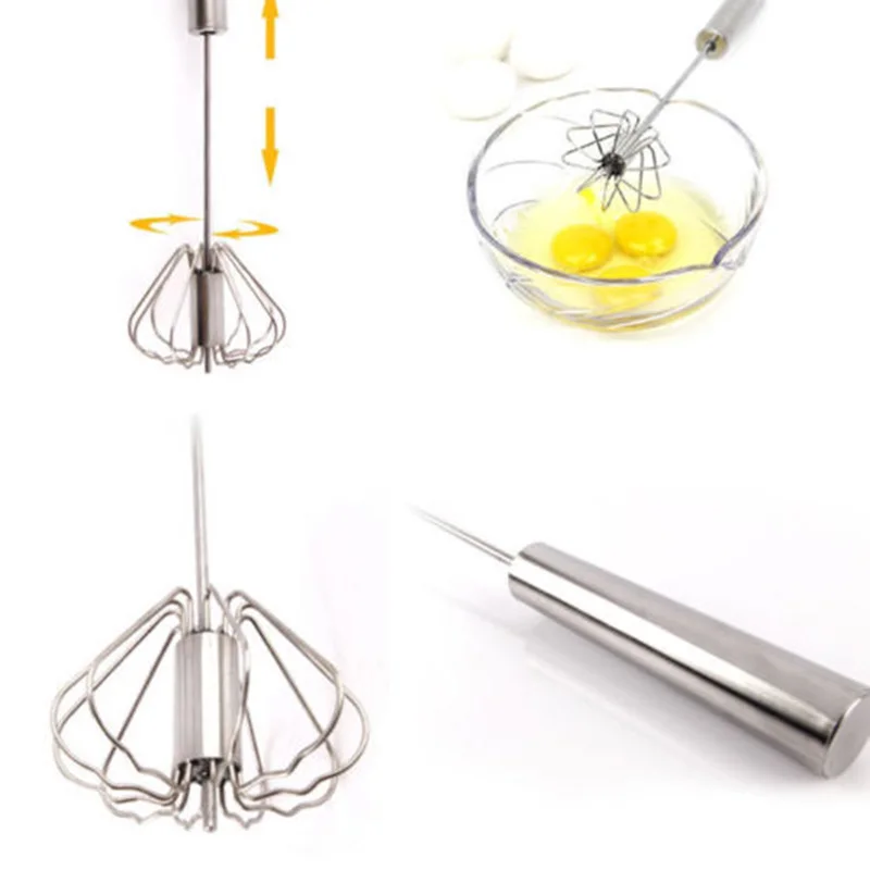 

10 Inch Manual Self Turning Stainless Steel Miracle Push Whisk Mixer Egg Beaters Cooking Kitchen Tools Gadgets Accessories