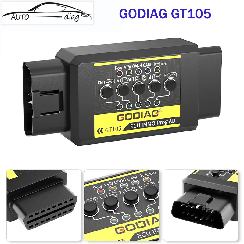 2023 Новинка GODIAG GT105 ECU IMMO Prog AD OBD II разрывная коробка OBD вспомогательный разъем ECU полный протокол OBD2 Универсальный перемычка