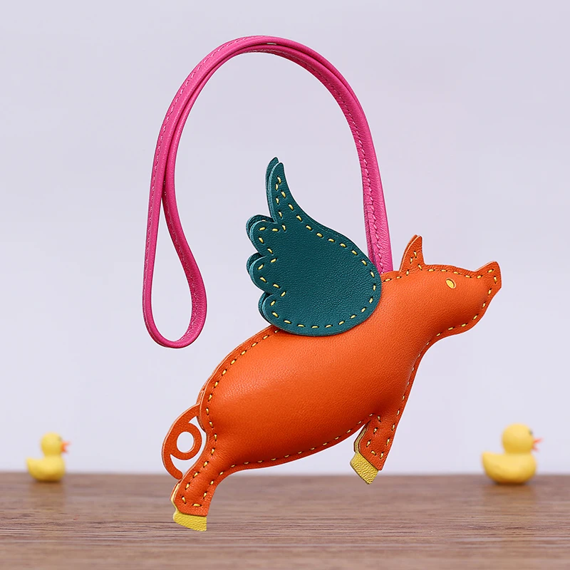 H's handmade stitching angel little flying pig pendant leather bag jewelry pendant car rearview mirror pendant natal year