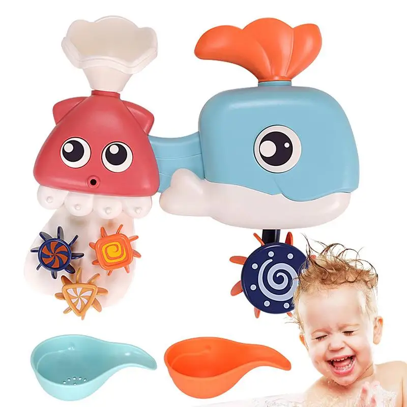 

Рыба-игрушка для ванны, забавная спиннинговая рыба, детская игрушка для ванны с присоской, Детские Игрушки для ванны с 2 ложками, спрей для игры с Китом