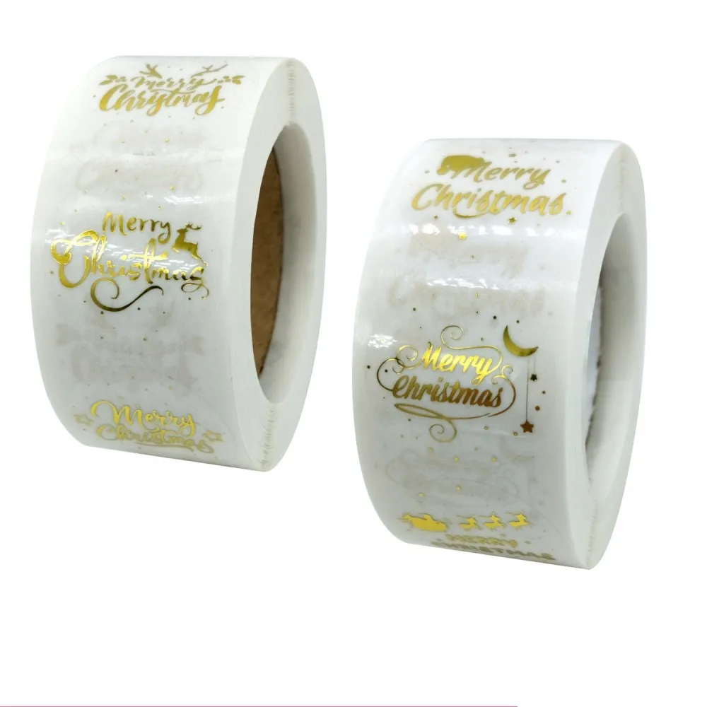 

100Pcs Round Roll Golden Merry Christmas Sticker Seal Label For Envelope Gift Wrapping Scrapbook Greeting Cards Sealing Stickers