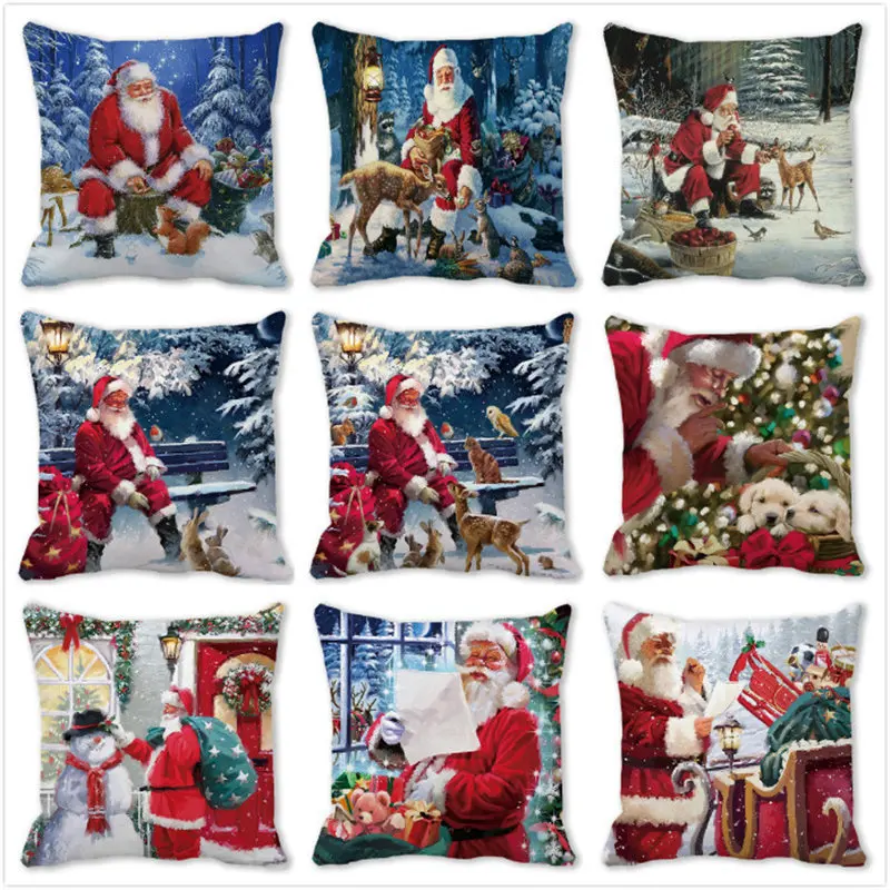 

Рождественские Подушки, декоративные наволочки для подушек, 18 х18 дюймов, Санта с подарками, наволочка с принтом, домашняя декоративная наволочка на Рождество