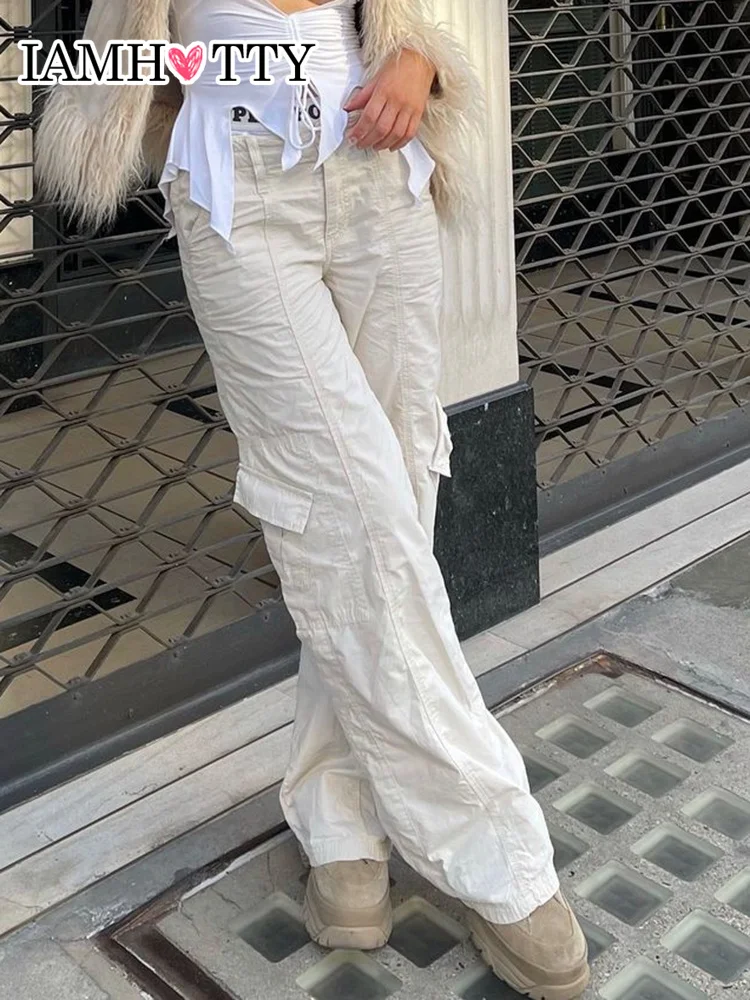 Винтажные цветные брюки-карго Morandi с большими карманами Женские Мешковатые