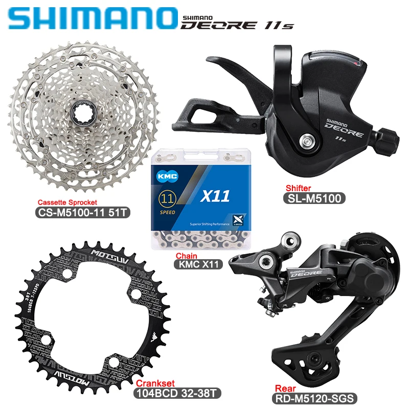 

SHIMANO Deore M5100 Groupset 1X11 Speed Derailleurs Kit for MTB Bike KMC Chain CS-M5100 11-42T/11-51T Cassette Kit Bicycle Parts