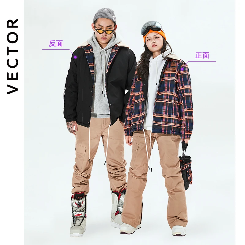 VECTOR  Men Women Ski Jacket Reversible Jacket Winter Warm Windproof Waterproof Outdoor Sports Snowboard Ski Fashion Coat