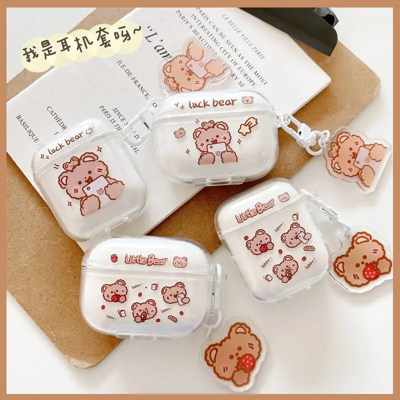 

Cartoon Rabbit Bear Airpods Case Apple Bluetooth 1 2 Headphone Pack Pro Transparent Soft Silicone Headset Case Funda Airpods